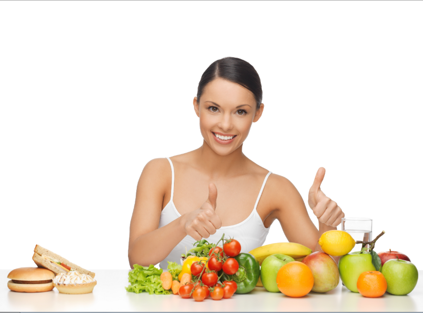 Фото жінки з корисними продуктами для схуднення і стрункості